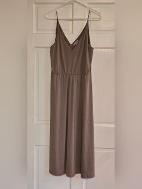 H&M Taupe Spaghetti-Strap Midi Dress